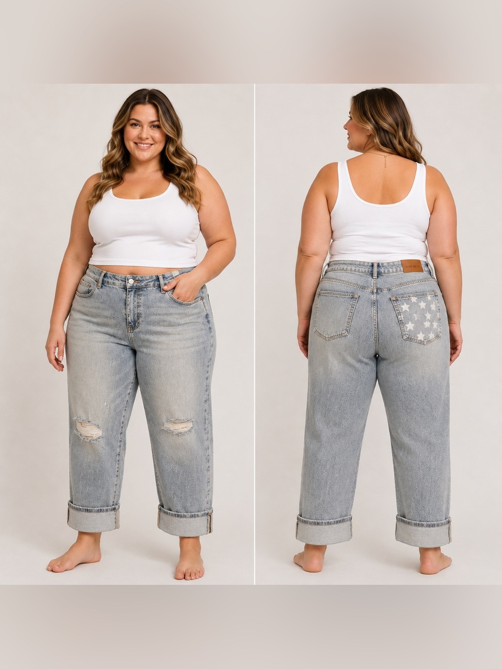 Judy Blue Boyfriend Fit Jeans | Mid Rise | Distressed | Light Wash | Size 18W |